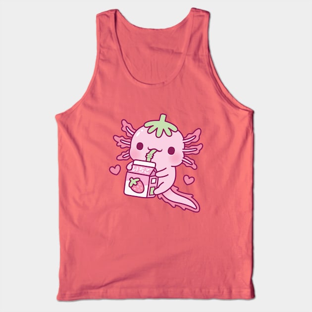 Cute Axolotl Loves Drinking Strawberry Milk Tank Top by rustydoodle